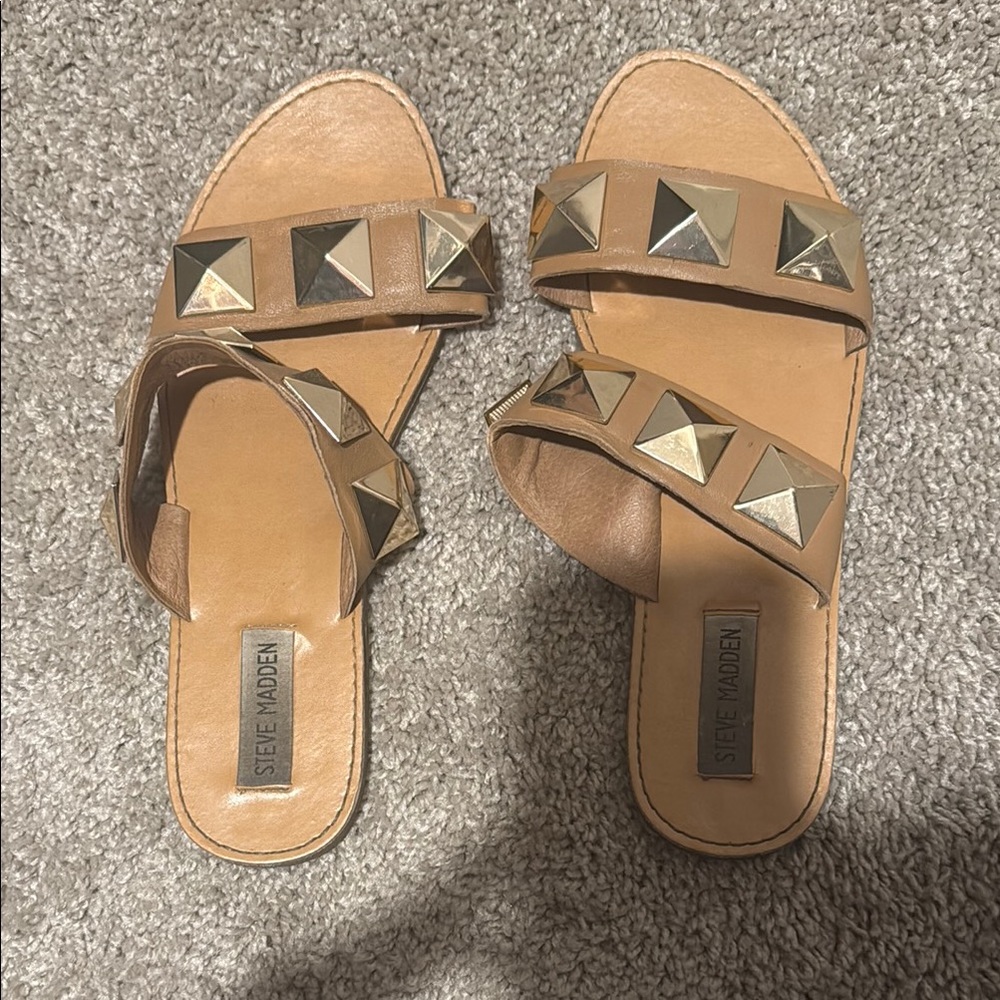Steve Madden Brown Sandals with Gold Studs